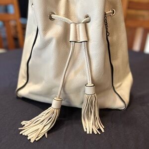 Street Level Cream Tassel Drawstring Bag